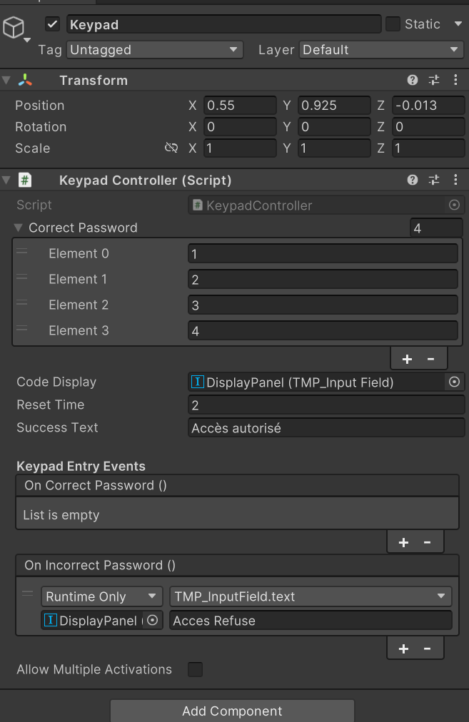 Interaction avec le KeyPad